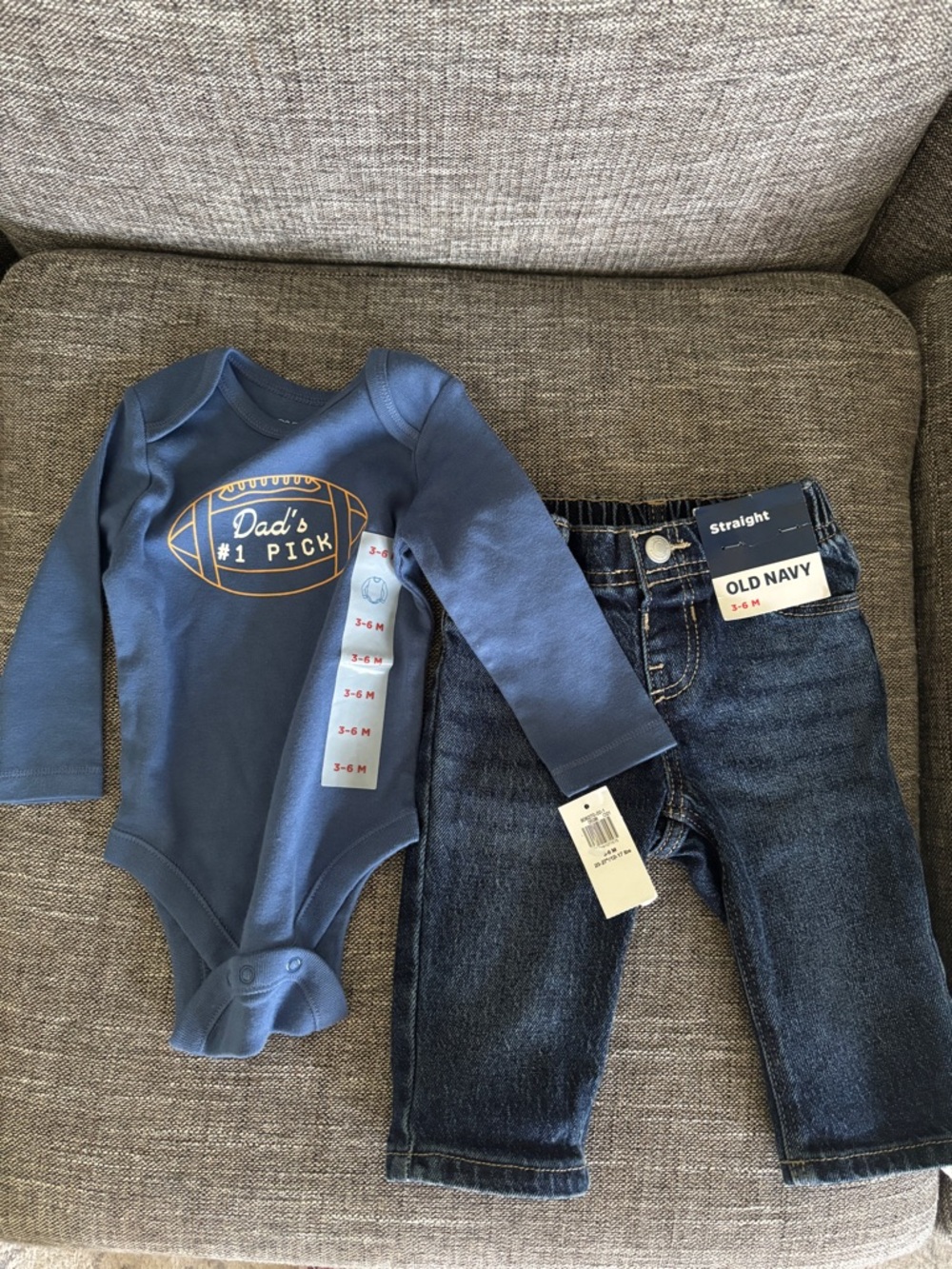 Old Navy Blue 'Dad's #1 Pick' Bodysuit and Dark Blue Jeans Set
